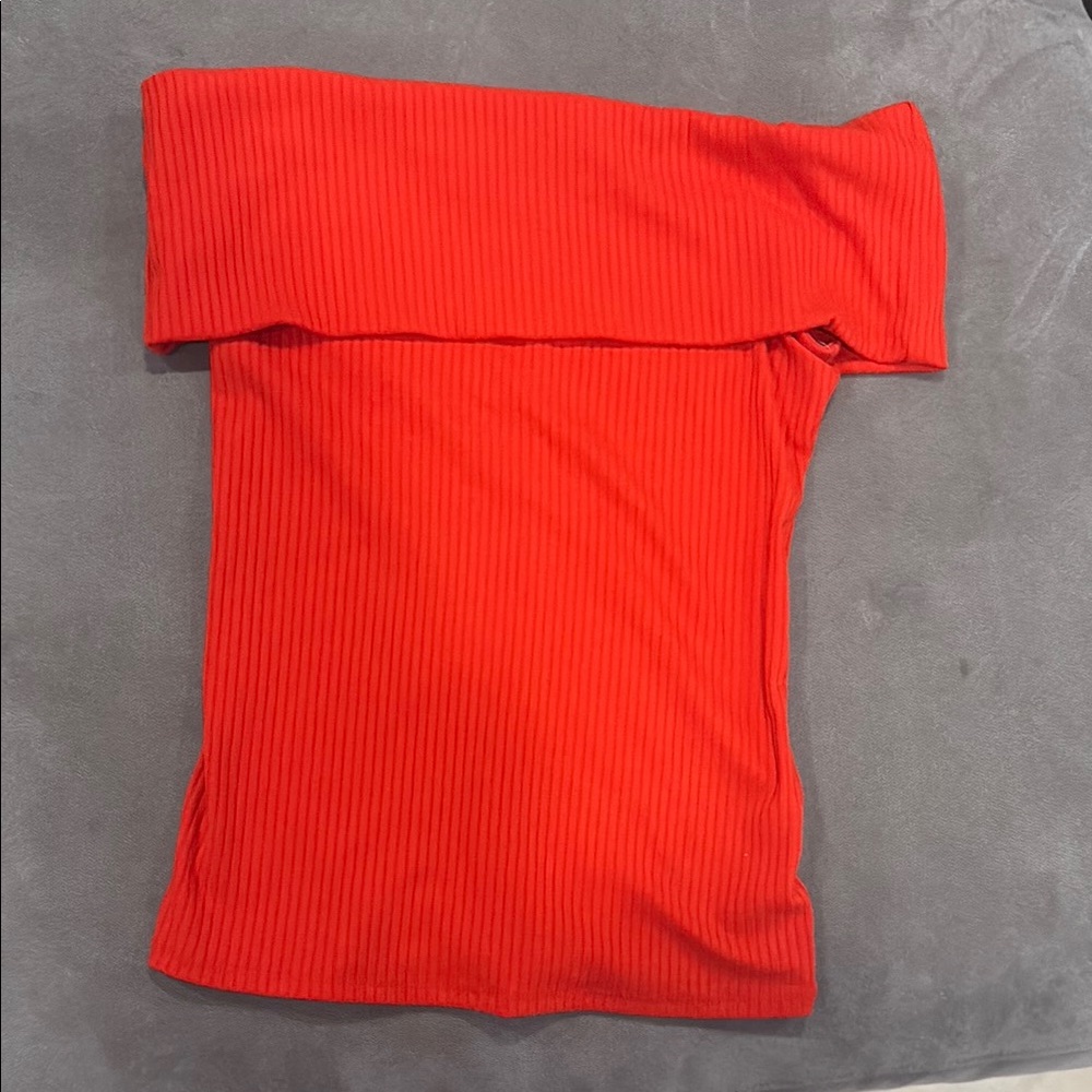 A New Day Red Ribbed off the shoulder top